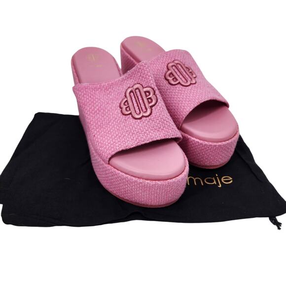 Maje Pink Platform Slip on Sandals with Embroidery Size French 40 = US 9.5 - Picture 1 of 9